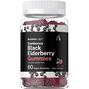 Sambucus Black Elderberry Gummies | 60 count | with Zinc and Vitamin C | Vegan, Non-GMO, Gluten free Extract for Adults | Berry Flavor | Berkshire Labs by Horbaach