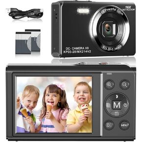كاميرا رقمية 1080 بكسل، كاميرا بوينت آند شوت 2.8 بوصة، كاميرا رقمية مع تكبير رقمي 16X، كاميرا للأطفال مع بطاقة SD سعة 32 جيجابايت، كاميرا رقمية للأطفال والفتيات والمراهقين والأولاد والمبتدئين، أسود in Kuwait