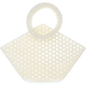 Miuco Womens Rainbow Beaded Bag Crystal Totes Ladies Pearl Acrylic Clutch Bag