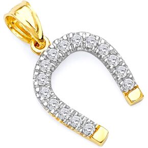 14k REAL Yellow Gold CZ Lucky Horsehoe Charm Pendant