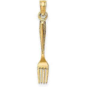 Solid 14k Yellow Gold 3-D and Table Fork Charm Pendant - 21mm x 3mm
