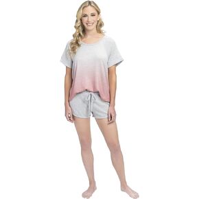 Lucky Brand Women's Hacci Tee T-Shirt and Short Set, Heather Grey/Blush, Medium