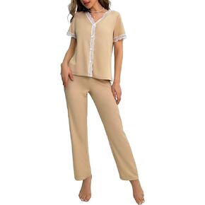 Womens Button Down Pajamas Set Short Sleeve Sleepwear Soft Pjs Lounge Sets