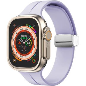 سوار مغناطيسي متوافق مع سوار ساعة Apple 38 مم 40 مم 41 مم 42 مم 44 مم 45 مم 49 مم للنساء والرجال، حزام رياضي من السيليكون الناعم متوافق مع iWatch Apple Watch Series 9 8 7 6 5 4 3 2 1 SE Ultra 1 2