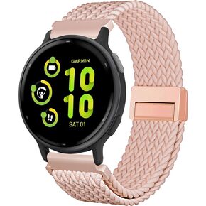 أحزمة ساعة مضفرة مغناطيسية متوافقة مع 20 مم Garmin Venu Sq/Sq 2/ Venu 2 Plus/Vivoactive 5 & Vivoactive 3، حزام من نسيج النايلون المطاطي القابل للتمدد للنساء والرجال