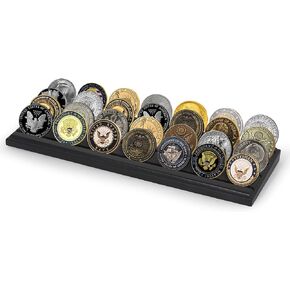 Americanflat 12x4 Challenge Coin Display with 4 Rows in Black - Military Coin Display Stand in Solid Engineered Wood - Collectible Challenge Coin Holder Display