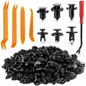 155PCS Nylon Push-Type Bumper Retainer Clips Universal Car Vehicle Truck Body Fender Shield Fastener Rivets Assortment of Door Panel Push Pins and Auto Trim Removal Tool Kit