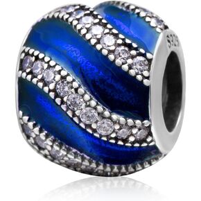925 Sterling Silver Spacer Charm Anniversary Charm Birthday Charm Christmas Charm for Panodra Charms Bracelet (Blue)