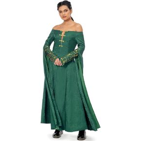 Womens Green Cosplay Costume Queen Dress Cloak Robe Medieval Suit Princess Uniform Halloween
