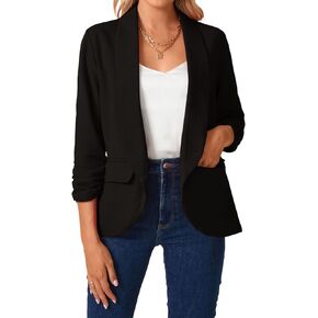 MINTLIMIT Lightweight Blazer for Women Casual 3/4 Sleeve Open Front Work Office Blazer Jacket with Pockets (Black - Size 2XL)