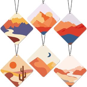 12 Pcs Boho Car Air Fresheners Hanging Sunset Landscape Car Diffuser Ornaments Aesthetic Car Fresheners for Women Girls Scented Boho Car Accessories for Interior Aesthetic Cute Decor, 6 Designs