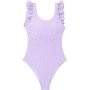 MakeMeChic Women's Ruffle Trim One Piece Swimsuit Eyelet Tie Back Tummy Control Bathing Suit