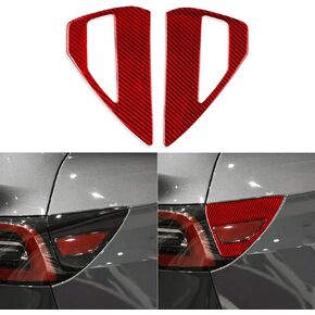 for Tesla Model Y 2020+ Real Soft Carbon Fiber Rear Tail Light Charging Port Wrap Sticker Car Exterior Accessories for Model 3 2017-2022 2PCS (Black)