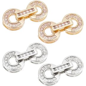 PH PandaHall 4 Sets Necklace Enhancer Clasp Golden Silver Bracelet Connector Clasp Cubic Zirconia Fold Over Clasps Openable Zirconia Clasp for Pearl Gemstone DIY Necklace Bracelet Jewelry Making