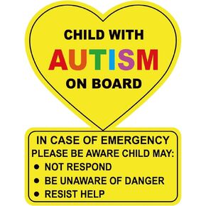4x5.25 inch 5 PCS Yellow Child with Autism on Board Sticker Removable Adhesive Stickers