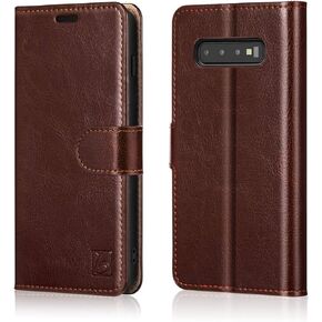 Belemay Samsung Galaxy S10 Wallet Case, Genuine Cowhide Leather Flip Case, Folio Book Cover, Card Holder Slots, Cash Pockets, Kickstand, Magnetic Closure Compatible Samsung Galaxy S10, Black