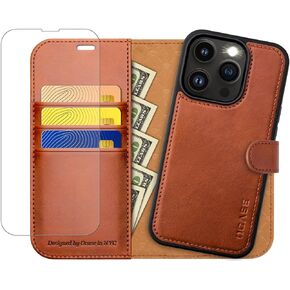 حافظة OCASE لهاتف iPhone 12 وiPhone 12 Pro قابلة للفصل مع حامل بطاقة، [2 في 1] حافظة قابلة للطي من جلد البولي يوريثان مع حامل RFID وغطاء هاتف مقاوم للصدمات 6.1 بوصة، بني