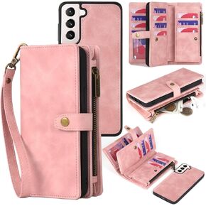 for Samsung Galaxy S21 5G Wallet Case, Detachable PU Leather Magnetic flip Phone Case Wallet with Card Holder Wrist Strap Zipper Wallet for Women/Men, S21 5G Phone Case 6.2inch(Blue)