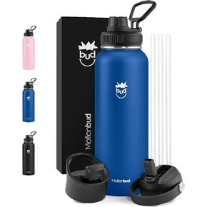 Insulated Water Bottle 40oz. - Stainless Steel, Spill-Proof Thermos with 3 Lids - BPA-Free, Vacuum Insulated, Keeps Drinks Cold for 24 Hours - Great for Travel, Workout, Sports