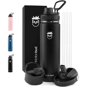 Insulated Water Bottle 40oz. - Stainless Steel, Spill-Proof Thermos with 3 Lids - BPA-Free, Vacuum Insulated, Keeps Drinks Cold for 24 Hours - Great for Travel, Workout, Sports