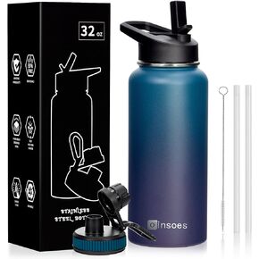 32oz Cow Print Sports Water Bottle - Leakproof and BPA Free Insulated Stainless Steel Thermos with Dustproof Straw & Spout Lids - Keep Hot & Cold - Double Walled Vacuum Cup Jug (Cow Print)