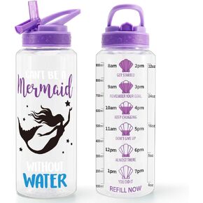 Home Tune 32oz Motivational Water Bottle with Straw & Time Marker, BPA FREE Tritan & Dustproof Flip Straw & Leak Proof & Carry Handle & Pretty Design & Easy Clean (Beauty & Beast)