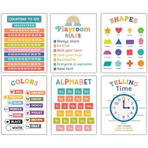 Educational Preschool Learning Posters,Inspirational Quotes Posters for Toddlers Classroom Wall Art Decor,Alphabet Counting Chart for Kindergarten,Pre K Learning Posters for Toddlers 1-3 Homeschool Supplies (8.5 x 11 inch)