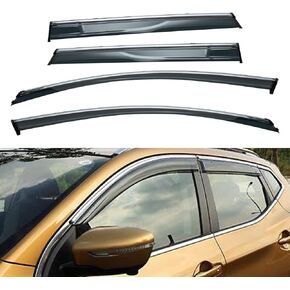 4pcs Smoke Tint with Chrome Trim Outside Mount Tape On/Clip On Style PVC Sun Rain Guard Vent Window Visors Compatible with 17-22 Rogue Sport Only