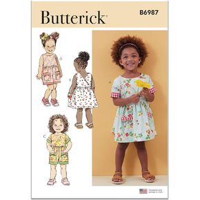 Butterick Toddlers' Dresses and Rompers Sewing Pattern Packet, Design Code B6987, Sizes 1/2-1-2-3-4, Multicolor