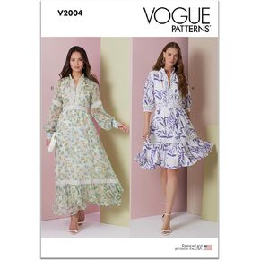 Vogue Misses' Lined Dress Sewing Pattern Packet, Design Code V2004, Sizes 8-10-12-14-16, Multicolor
