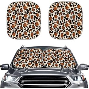 Leopard Cheetah Sun Shade for Car Windshield | Total Sun Heat and UV Protection with Automotive Interior Sun Protection | Animal Print Foldable 2 PCS Window Sunshade