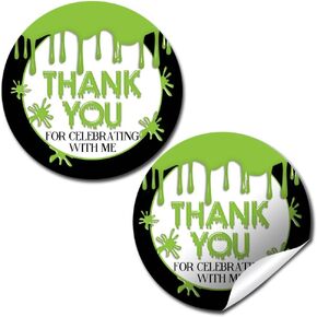 Green Slime Birthday Party Sticker Labels, 40 2" Party Circle Stickers by AmandaCreation, Great for Party Favors, Envelope Seals & Goodie Bags