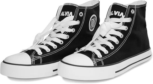 High Top Canvas Sneakers Canvas Shoes Lace up White Black Sneakers Casual Walking Shoes. Comes with Drawstring Sportpack. in Saudi Arabia