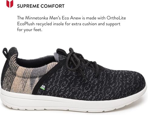 Minnetonka Men’s Eco Anew - Fashion Knit Sneakers Handcrafted with EcoPlush Recycled Insole, 100% Recycled Breathable Mesh Lining and Laces, 70% Sugarcane Sole, and Fabric Upper in Saudi Arabia