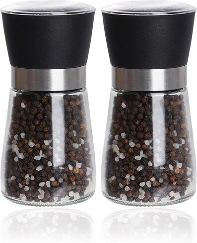 مجموعة مطحنة الملح والفلفل المصنوعة من الفولاذ المقاوم للصدأ مجموعة مطحنة الفلفل الخشنة القابلة للتعديل مطحنة السيراميك القابلة لإعادة الملء مطحنة التوابل شاكر للمنزل مطعم التخييم السفر الطبخ شواء (أسود) in Kuwait