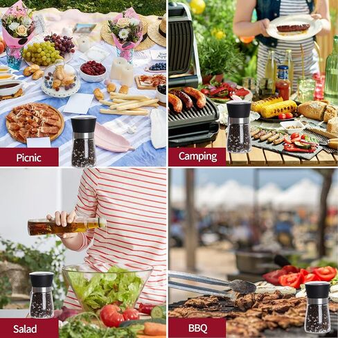 مجموعة مطحنة الملح والفلفل المصنوعة من الفولاذ المقاوم للصدأ مجموعة مطحنة الفلفل الخشنة القابلة للتعديل مطحنة السيراميك القابلة لإعادة الملء مطحنة التوابل شاكر للمنزل مطعم التخييم السفر الطبخ شواء (أسود) in Kuwait