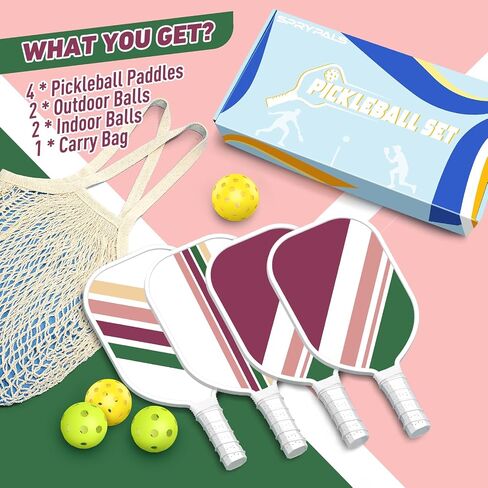 Pickleball Paddles Set USAPA Approved, Lightweight and Durable with Unique Design, USAPA Approved Pickleball Paddles Set of 4, 4 Pickleball Balls, Pickleball Bag, Pickleball Paddles (Gradual) in Saudi Arabia