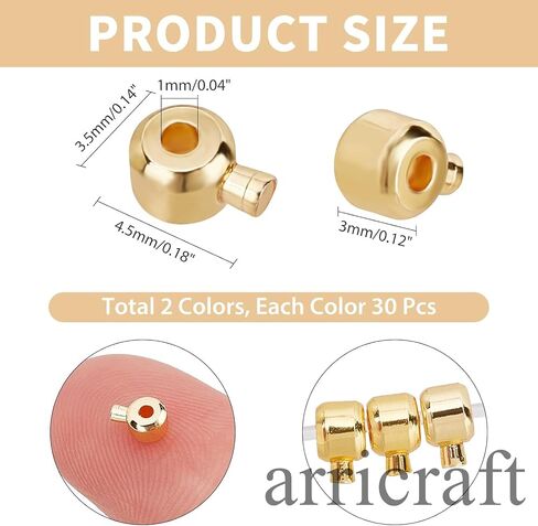 arricraft 40 جهاز كمبيوتر شخصى النحاس تجعيد الخرز، 2 الألوان الخرز العمود الحبل نهاية قبعات معدنية فضفاضة rondelle فاصل الخرز DIY بها بنفسك الحرف قلادة سوار صنع المجوهرات الفضة والذهبي in Saudi Arabia