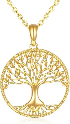 Gold Tree of Life Necklace 14k Gold Family Tree of Life Pendant Necklace Jewelry Christmas Gifts for Women Girls Mother Daughter Girfriend (Gold tree of life necklace) in Saudi Arabia