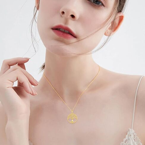 Gold Tree of Life Necklace 14k Gold Family Tree of Life Pendant Necklace Jewelry Christmas Gifts for Women Girls Mother Daughter Girfriend (Gold tree of life necklace) in Saudi Arabia