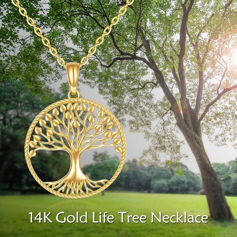 Gold Tree of Life Necklace 14k Gold Family Tree of Life Pendant Necklace Jewelry Christmas Gifts for Women Girls Mother Daughter Girfriend (Gold tree of life necklace) in Saudi Arabia