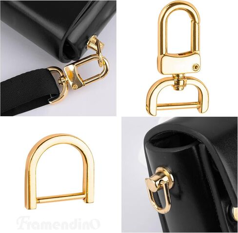 Framendino, 4 Pack Gold Detachable Snap Hook Swivel Clasps Hooks Lobster Claw Clasp with 4 Pack D-Rings for DIY Purses Strap Cross Body Replacement in Saudi Arabia