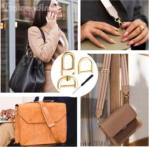 Framendino, 4 Pack Gold Detachable Snap Hook Swivel Clasps Hooks Lobster Claw Clasp with 4 Pack D-Rings for DIY Purses Strap Cross Body Replacement in Saudi Arabia