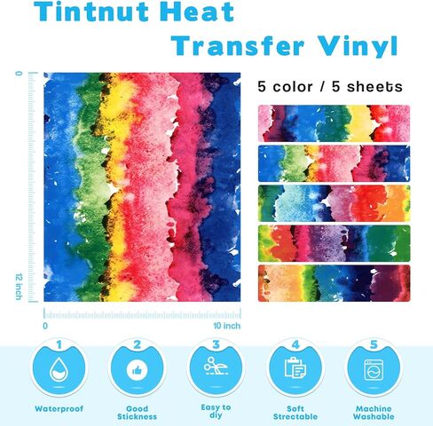 Tintnut Watercolor Heat Transfer الفينيل على ورقة - 5 ألوان 12 × 10 بوصة HTV فينيل للتي شيرت، القماش، مجموعة Clouds Mutilcolor HTV تي شيرت DIY لصورة ظلية Cricut in Kuwait