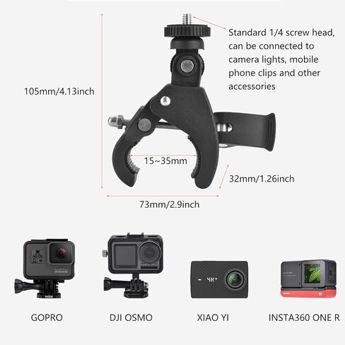مشبك تثبيت على مقود الدراجة لكاميرا GoPro 10/9/8/7/6/DJI OSMO/ Insta360 One R/Yi، حامل حامل للدراجة النارية مع برغي 1/4 in Kuwait