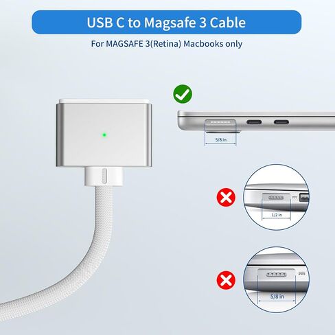 كابل USB-C إلى مغناطيسي 3 بقوة 140 واط، كابل شحن مغناطيسي 6.6FT/2M لأجهزة MacBook Air 2024 M3 13/15 بوصة، MacBook Pro 2023 M2 Pro & Max 14"16"، MacBook Air 2022/2023 M2، MacBook Pro 2021 M1 & Max 14 "16" in Kuwait