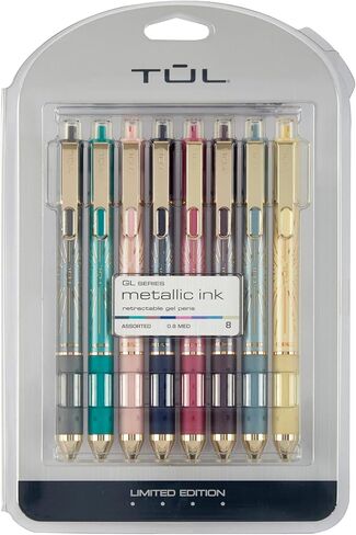 TUL® GL Series Retractable Gel Pens, Limited Edition, Medium Point, 0.8 mm, Assorted Barrel Colors With Starburst Pattern, Assorted Metallic Inks, Pack Of 8 Pens in Saudi Arabia