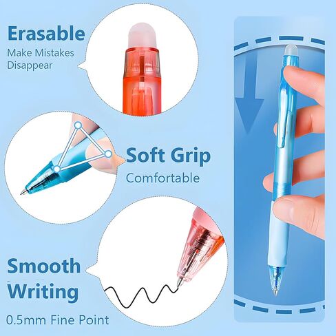 12 Pcs Aesthetic Erasable Pens 0.5mm Fine Point, Eraser Pen Make Mistakes Disappear,Comfort Grip, Cute Pens for Planners, Note Taking and Crossword Puzzles in Saudi Arabia