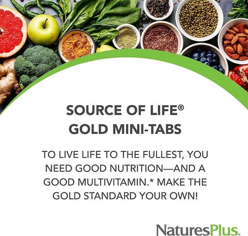Natures Plus Source of Life Gold Multivitamin - 180 Mini-Tabs, Pack of 2 - with Vitamins D3, B12 & K2 - Vegetarian & Gluten Free - 60 Total Servings in Saudi Arabia