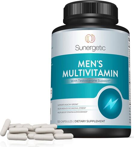 مكمل دعم الرجال الفاخر من Sunergetic - فيتامينات متعددة قوية - يدعم الطاقة والقدرة على التحمل والقدرة على التحمل وإدارة الإجهاد - مع الزنك والأشواغاندا والماكا والكارنيتين والفيتامينات - 120 كبسولة in Kuwait
